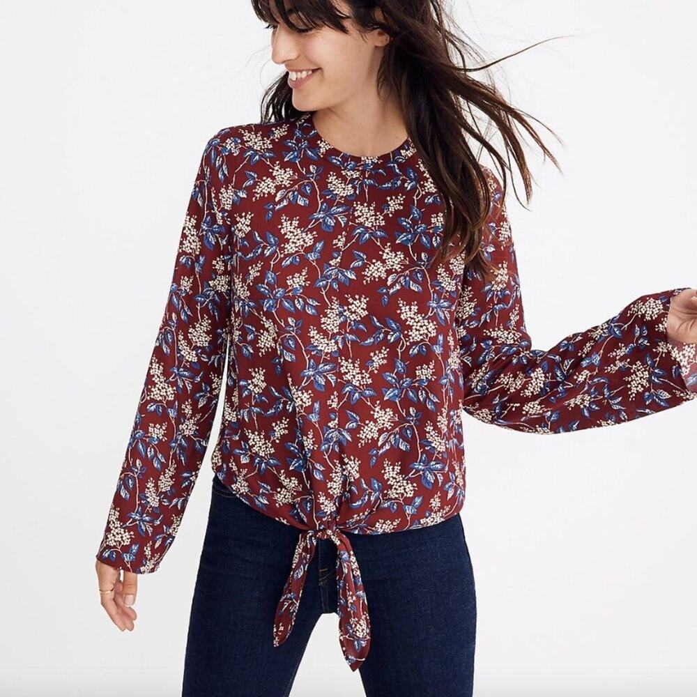 Madewell Bell-Sleeve Tie Top in Antique Flora
